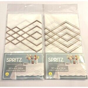 Lot 2 New Spritz White & Rose Gold Disposable Plastic Table Covers- Backdrop